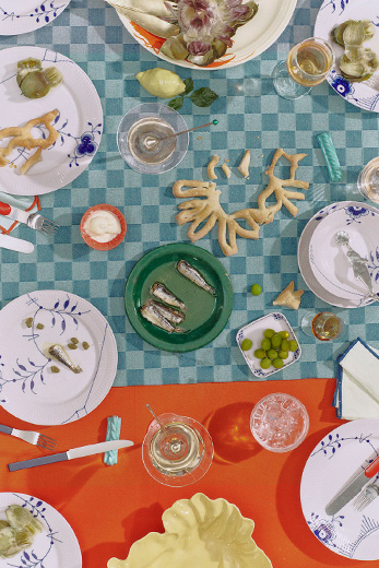 A Colorful table set with Blue Fluted Mega